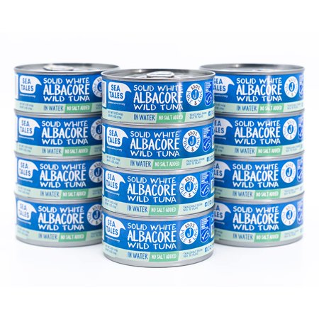 Sea Tales Solid White Albacore Canned Tuna in Water - No Salt Added - 100% Pole & Line Wild Sustainably Caught - Gluten Free - High Protein Food - Ket