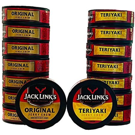 Jack Links Original and Teriyaki Jerky Chew Bundle | Original Beef Jerky Chew | Teriyaki Beef Jerky Chew | .32 Oz Cans | 8 Cans Each Flavor | 16 Total