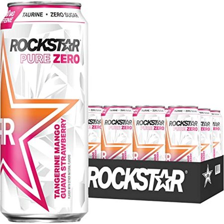 Rockstar Energy Drink Pure Zero Tangerine Mango Guava Strawberry (Packaging May Vary)  16 Fl Oz (Pack of 12)