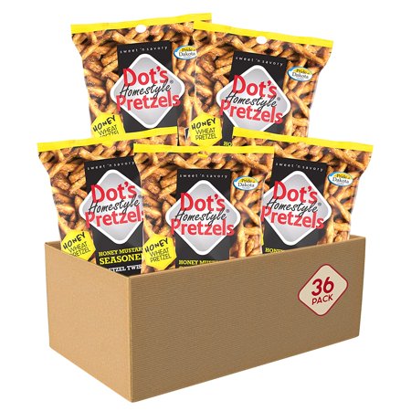 Dot S Homestyle Pretzels 1.5 Ounce Lunchbox Size Individual Pack Honey Mustard Seasoned Pretzel Twists (36 Pack)