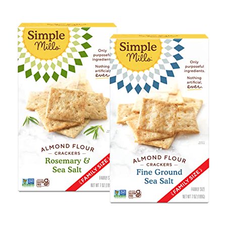 Simple Mills Almond Flour Crackers  Family Size Variety Pack (Fine Ground Sea Salt and Rosemary & Sea Salt) - Gluten Free  Vegan  Healthy Snacks  7 Ou