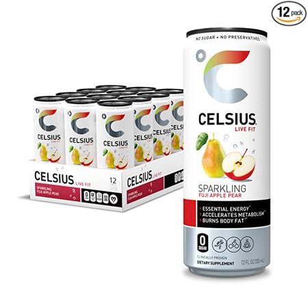 CELSIUS Essential Energy Drink 12 Fl Oz  Sparkling Fuji Apple Pear (Pack of 12)