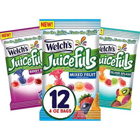Welchs Juicefuls Juicy Fruit Snacks  Mixed Fruit  Berry Blast & Island Splash Fruit Gushers Variety Pack  Gluten Free  4 Oz Sharing Size Bags (Pack of
