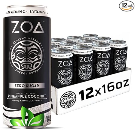 ZOA Zero Sugar Energy Drink - Pineapple Coconut 16 Fl Oz - Healthy Energy Drinks with B Vitamins  Amino Acids  Camu Camu  Electrolytes & Natural Clean