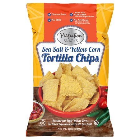 Perfection Snacks Sea Salt & Yellow Corn Restaurant Style Tortilla Chips  12oz Bag (3 Pack)