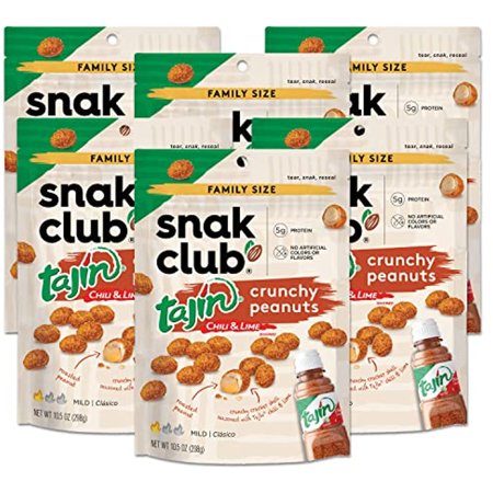 Snak Club Tajin Crunchy Peanuts  Mild Chili & Lime Flavor  Zesty Spicy Snacks  10.5Oz Resealable Bag (Pack of 6)