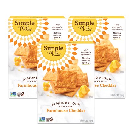 Simple Mills Almond Flour Crackers  Farmhouse Cheddar - Gluten Free  Healthy Snacks  4.25 Ounce (Pack of 3)