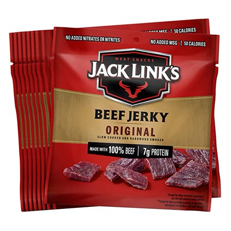 Jack Link S Beef Jerky  Multipack Bags - Flavorful Meat Snack for Lunches  Ready to Eat - 7g of Protein  Made with Premium Beef - Original Flavor  (Pa