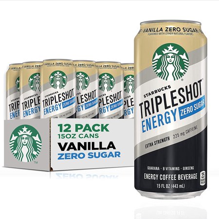Starbucks Tripleshot Energy Extra Strength Espresso Coffee Beverage  Vanilla  Zero Sugar  225mg Caffeine  15oz Cans (12 Pack)