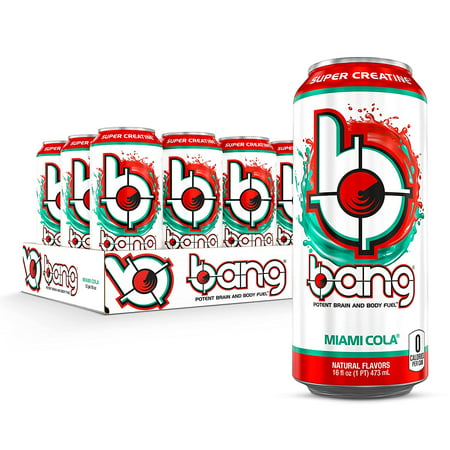 Bang Miami Cola Energy Drink  0 Calories  Sugar Free with Super Creatine  16 Fl Oz (Pack of 12)