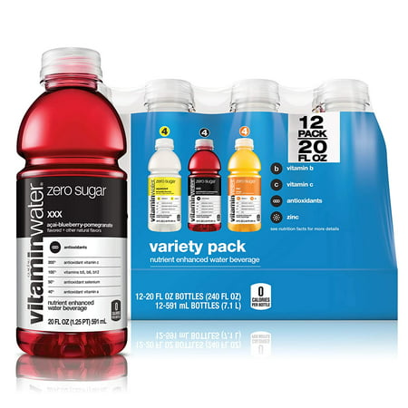 VitaminWater ZERO Sugar | 3 Flavor Variety Pack   Nutrient Enhanced Flavored Water W/ Vitamins  Antioxidants  Electrolytes |20 Fl Oz Bottles  (Pack of