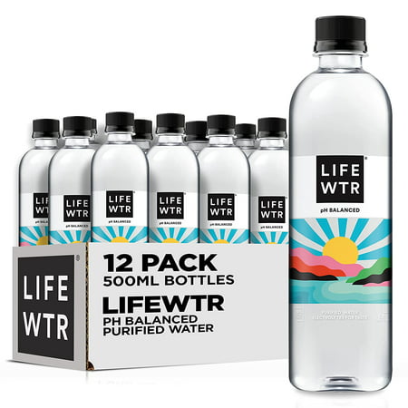 LIFEWTR Premium Purified Water PH Balanced with Electrolytes  100% Recycled Plastic Bottles  16.9 Fl Oz Bottles  500ml (Pack of 12)