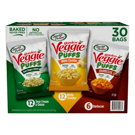Sensible Portion Garden Veggie Puffs Variety Pack  Sour Cream and Onion White Cheddar Cheese Barbecue Baked Corn  Never Fried  Crunchy Party Snacks  G