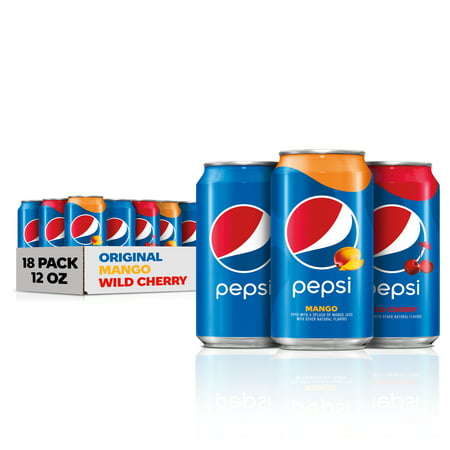(18 Cans) Pepsi 3 Flavor Variety Pack  Original  Mango and Wild Cherry  12 Fl Oz