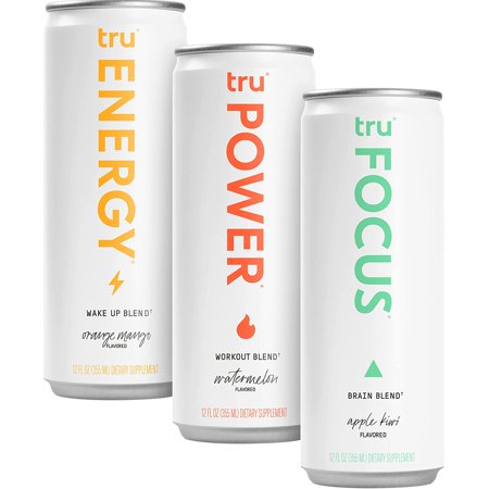 Tru Sparkling Water Performance Sampler  Clean Energy Drinks  Brain Drinks & Keto Pre Workout Drinks  12 Oz (Pack of 24)