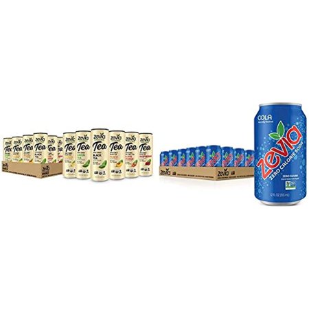 Zevia Organic Tea Time Variety Pack  12 Count  Sugar-Free Brewed Iced Tea Beverage & Zero Calorie Soda  Cola  Naturally Sweetened Soda  (24) 12 Ounce 