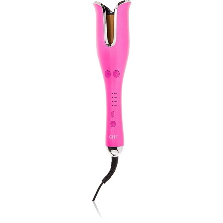 CHI Spin N Curl Compact Ceramic Rotating 1” Curling Iron  Ideal for Shoulder Length Hair Between 6-16   Include Cleaning Tool  Pink Breast Cancer Aw