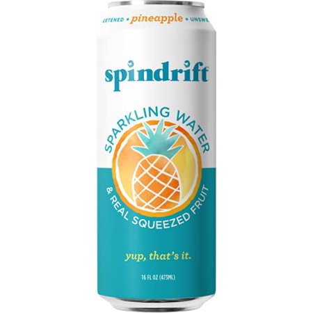 Spindrift Sparkling Water  Pineapple Flavored  Made with Real Squeezed Fruit  16 Fl Oz (Pack of 12)