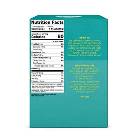 WW Sea Salt Tortilla Chips- Gluten Free- 2 SmartPoints- 1 Box (5 Count) Weight Watchers
