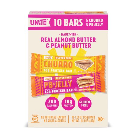 Unite Real Almond Butter & Peanut Butter Churro And PB & Jelly Protein Bar