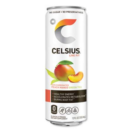 Celsius Live Fit Fitness Drink  Peach Mango Green Tea  12 Oz Can  12/Carton (CLL01055)
