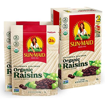 Sun-Maid Organic California Raisins Snack |Whole Natural Dried Fruit | No Sugar Added | Naturally Gluten Free | Non-Gmo | Vegan and Vegetarian Friendl