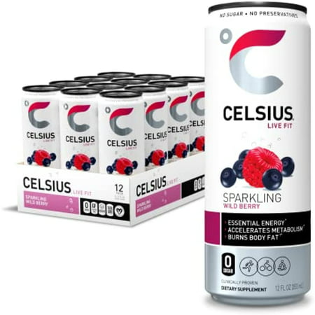 Celsius Essential Energy Drink 12 Fl Oz  Sparkling Wild Berry (Pack of 12)