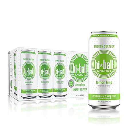 Hiball Energy Seltzer Water  Caffeinated Sparkling Water Made with Organic Caffeine  Zero Calorie  Sugar Free (16 Fl Oz Pack of 8)  Lemon Lime