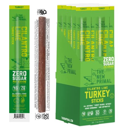 The New Primal Cilantro Lime Turkey Stick - (20 Pack) 1 Oz Meat Stick - All-Natural Turkey Snack - Whole30 Approved  Certified Paleo  Certified Keto  