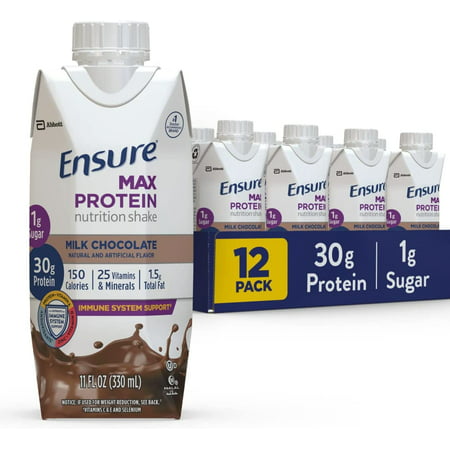 Ensure Max Protein Nutrition Shake with 30g of Protein  1g of Sugar  High Protein Shake  Milk Chocolate  11 Fl Oz  12 Count