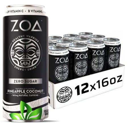 ZOA Zero Sugar Energy Drink - Pineapple Coconut 16 Fl Oz - Healthy Energy Drinks with B Vitamins  Amino Acids  Camu Camu  Electrolytes & Natural Clean