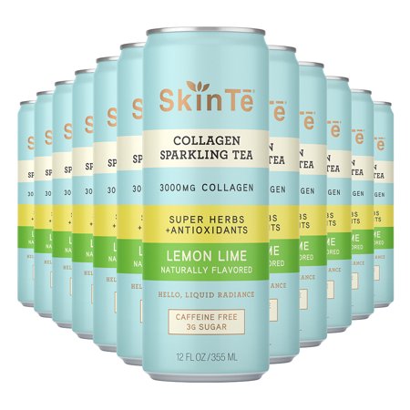 SkinTe Collagen Sparkling Tea Lemon Lime 12 Fl Oz (12 Pack)