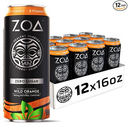 ZOA Zero Sugar Energy Drink - Wild Orange 16 Fl Oz - Healthy Energy Drinks with B Vitamins  Amino Acids  Camu Camu  Electrolytes & Natural Clean Caffe