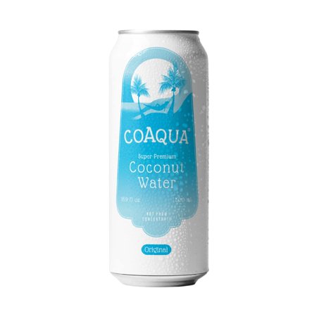 CoAqua | Super Premium | Coconut Water | Naturally Sweet | No Fat | Low Sugar | Potassium | Not from Concentrate | 16.9 Fl Oz | Aluminum Cans | 12 Cou
