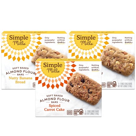 Simple Mills Almond Flour Snack Bars  Variety Pack (Nutty Banana Bread and Spiced Carrot Cake) - Gluten Free  Made with Organic Coconut Oil  Breakfast