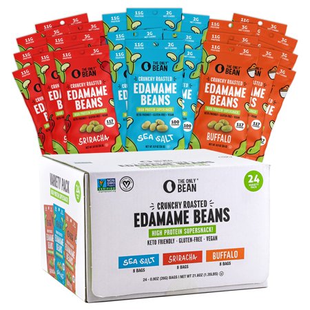 The Only Bean Crunchy Roasted Edamame - Healthy Snacks for Adults and Kids (Variety Pack)  Low Calorie & Carb Keto Snack Food  Vegan Gluten Free High 