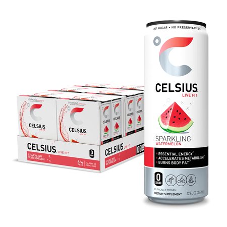 CELSIUS Essential Energy Drink   Sparkling Watermelon 12 Fl Oz (Pack of 24)