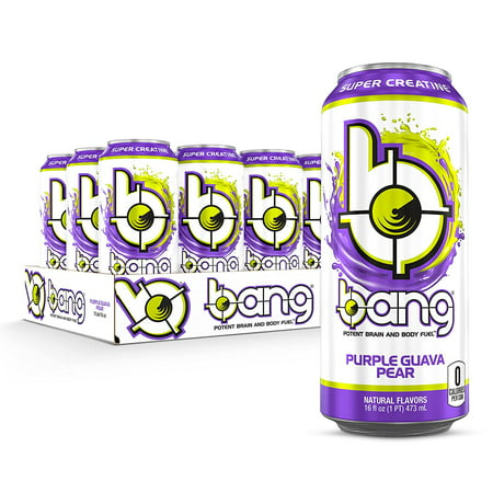 Bang Purple Guava Pear Energy Drink  0 Calories  Sugar Free with Super Creatine  16 Fl Oz (Pack of 12)