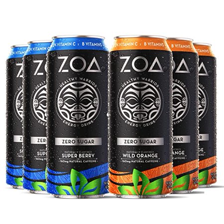 ZOA Zero Sugar Energy Drink  Wild Orange & Super Berry Bundle  16 Fl. Oz. (24 Pack) - Supports Immunity  Focus  Hydration  Body & Energy - 160mg Natur