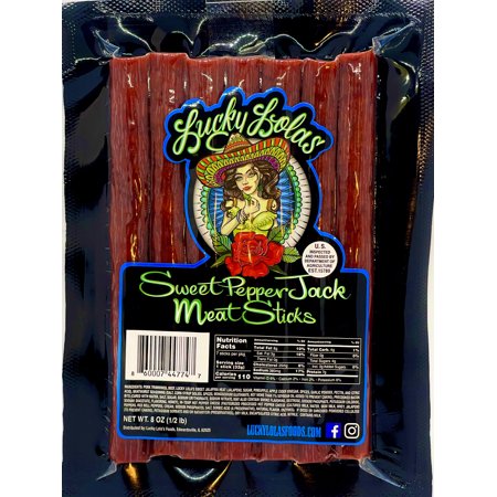 Luck Lola S Sweet Pepper Jack Meat Sticks - 1/2 Pound (7 - 6  Sticks) Sweet/Hot Blend of Sweet Jalapina Heat & Hot Pepper Cheese