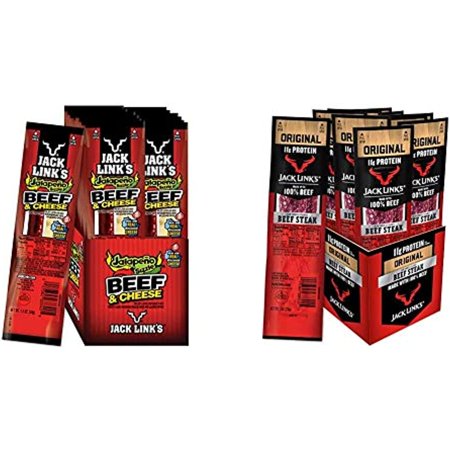 Jack Link’S Jalapeño Beef & Cheese Combo Pack  1.2 Oz.  Pack of 16 - Original 100% Beef Stick and Cheese Stick - 7G Protein & Premium Cuts Beef Ste