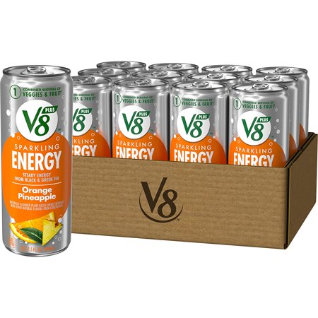 V8 +SPARKLING ENERGY Orange Pineapple Energy Drink  Made with Real Vegetable and Fruit Juices  11.5 FL OZ Can (Pack of 12)