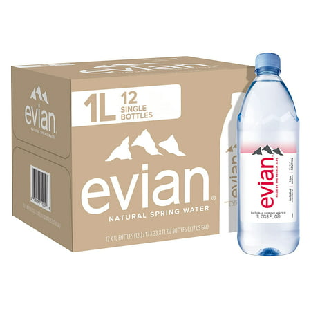 Evian Natural Spring Water  Naturally Filtered Spring Water in Large Bottles  33.81 Fl Oz (Pack of 12)