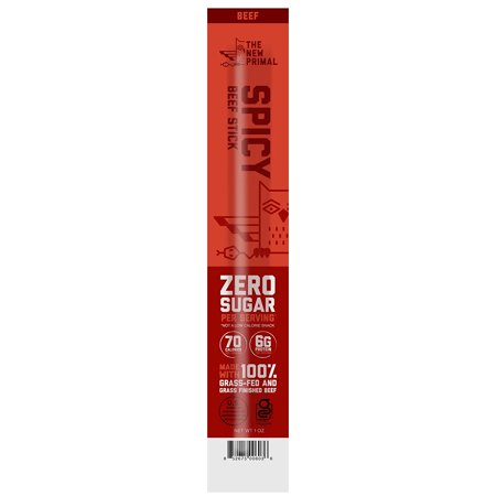 The New Primal  Spicy Beef Meat Stick  100% Grass-Fed Beef  Paleo  Keto & Whole30 Approved  Beef Jerky  Gluten  Dairy & Soy Free  1oz  Pack of 20