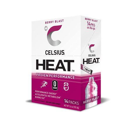 CELSIUS HEAT on-the-Go Performance Energy Powder Stick Packets  Berry Blast (Pack of 14)
