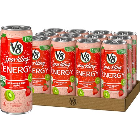 V8 Sparkling +Energy  Healthy Drink  Natural Energy from Tea  Strawberry Kiwi  11.5 Ounce Can (Pack of 12)