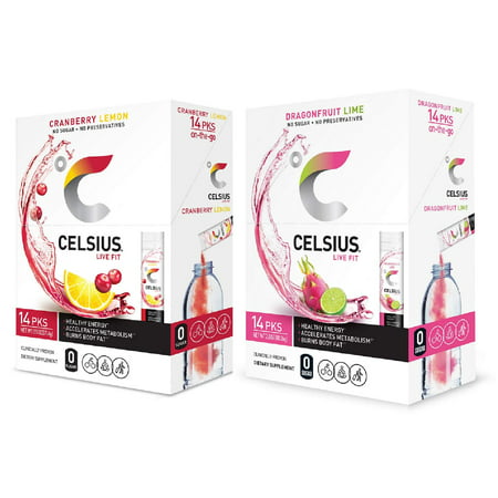 CELSIUSliser on-the-Go Powder Stick  Combo Pack of Dragonfruit Lime and Cranberry Lemon  28 Piece Assortment