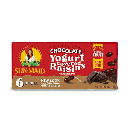 Sun-Maid Yogurt Coated Raisins Dark Chocolate 1 Ounce Boxes Pack of 6 Whole Natural Dried Fruit No Artificial Flavors Non-GMO (Pack of 3)