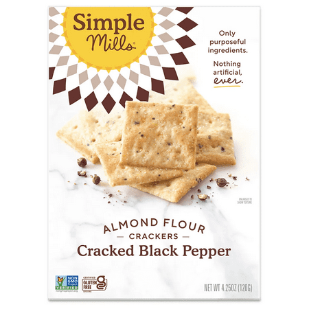 Simple Mills Gluten Free Cracked Black Pepper Almond Flour Crackers  4.25 Oz [Pack of 6]
