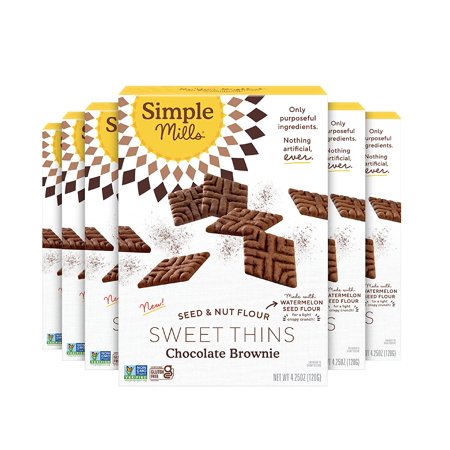 Simple Mills Sweet Thins Cookies  Nut & Seed Flour  Chocolate Brownie  Gluten Free  Paleo Friendly  Healthy Snacks  4.25 Oz Pack of 6